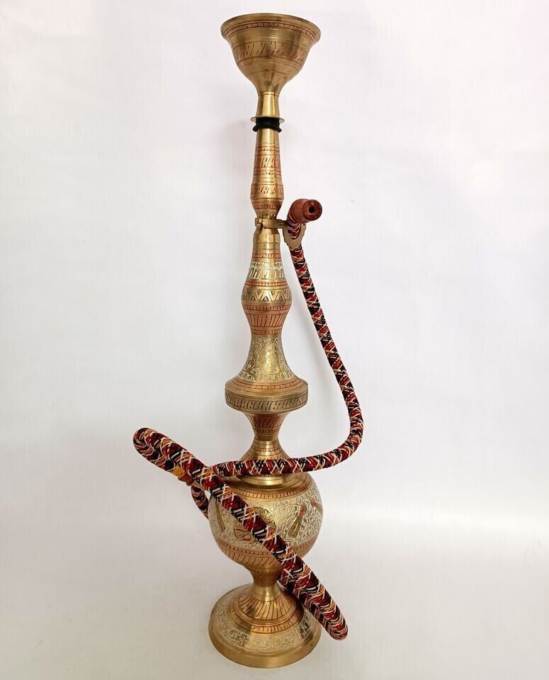 Handmade Pure Brass Leaf and Embossed Designed Folding Hookah Use Winter Party