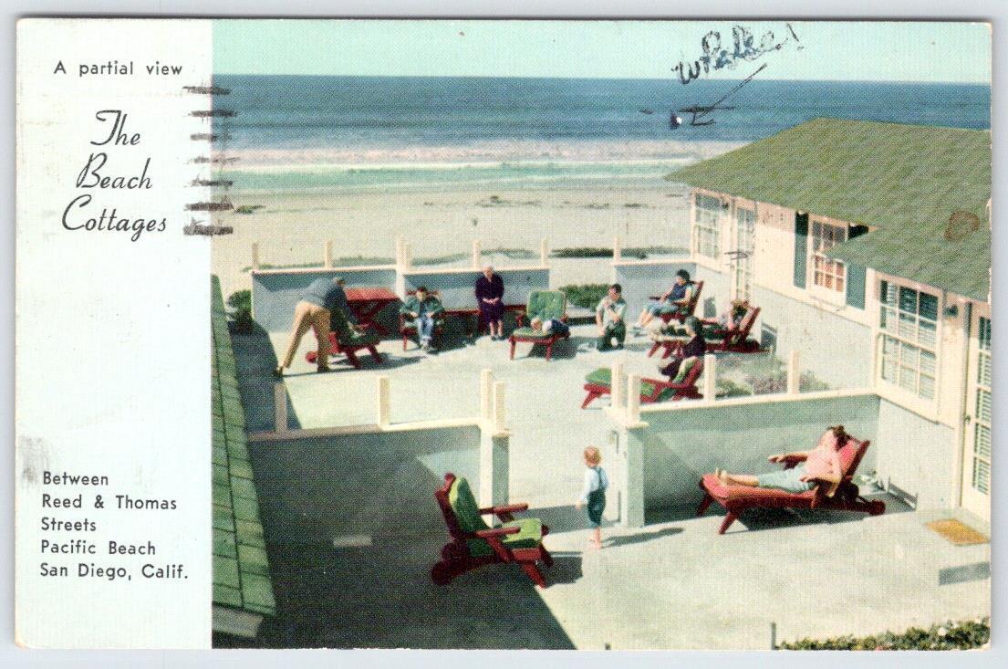 1958 SAN DIEGO CALIFORNIA CA THE BEACH COTTAGES OCEAN FRONT MOTEL POSTCARD
