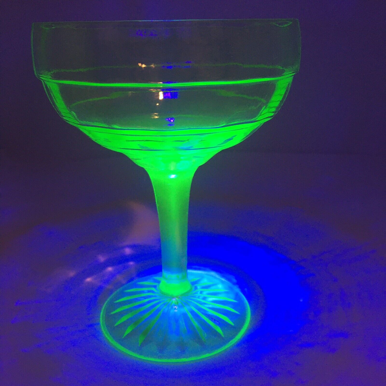 Vintage Green Uranium Glass Stemmed Cocktail or Dessert Glass