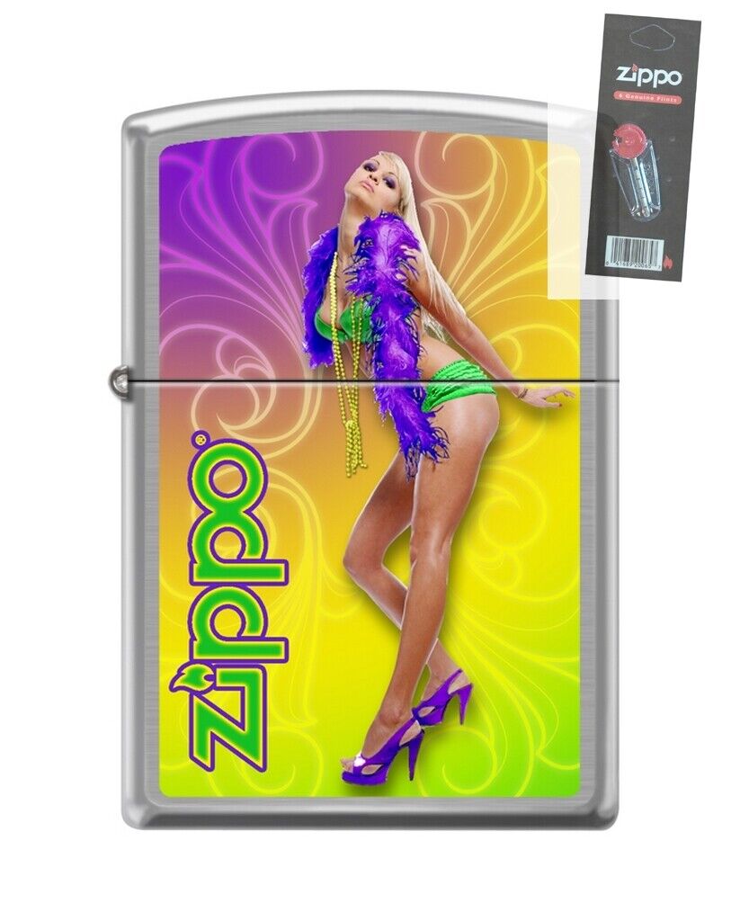 Zippo 82330 mardi gras woman girl bra new orleans Lighter + FLINT PACK