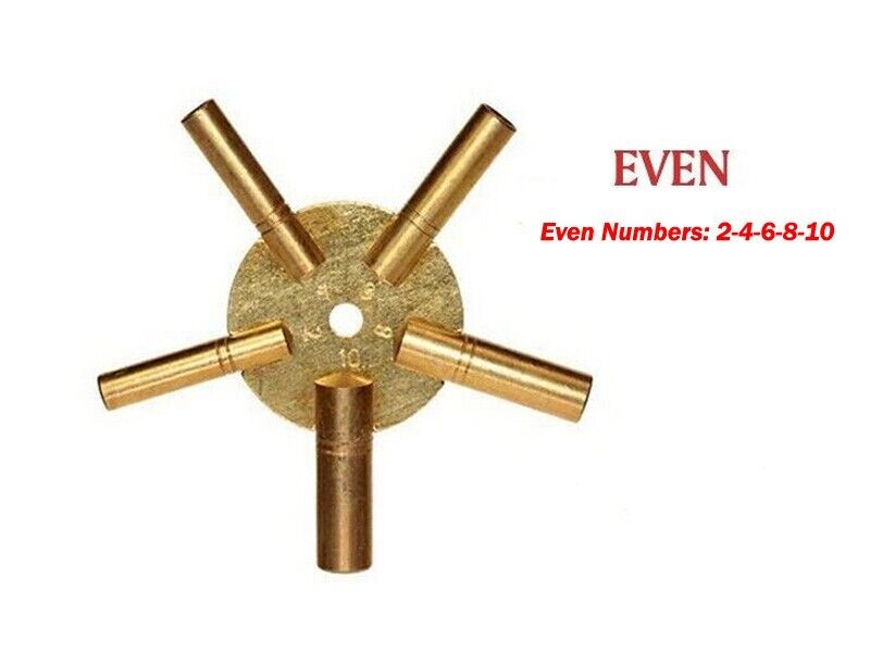 5-IN-1 Even Number Brass Wall Clock Winding Key-2-4-6-8-10 Clock Keys Universal