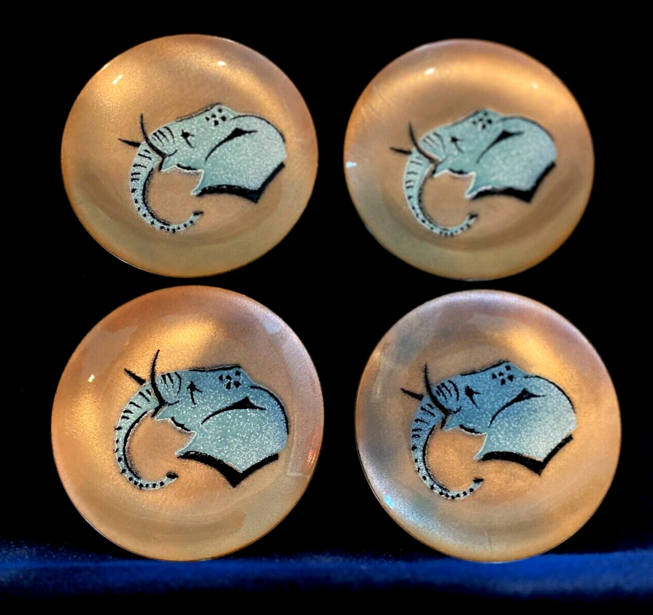 Annemarie Davidson Handcrafted Enamel Set of 4 Mini Elephant Plates 4 1/2\