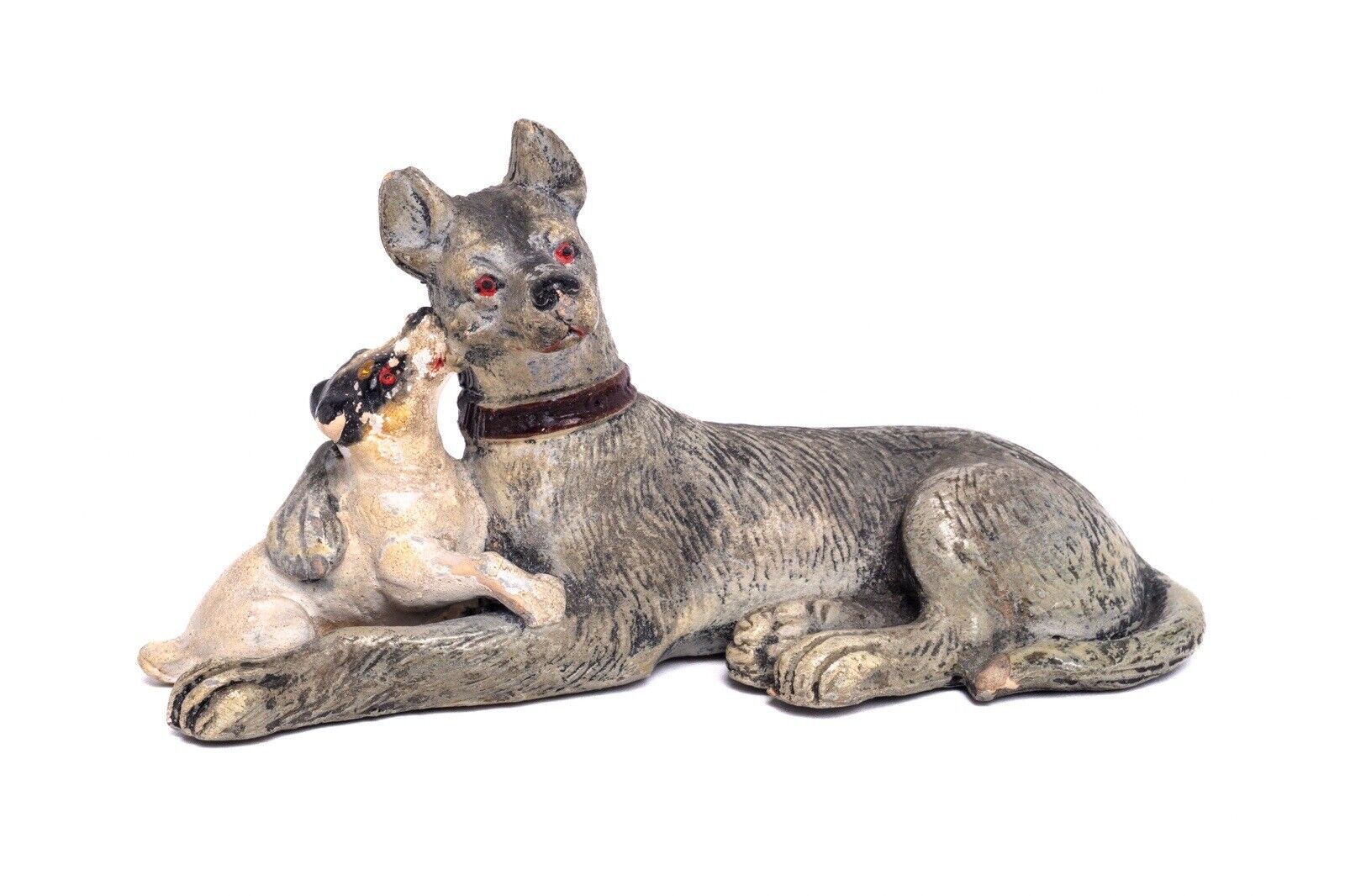 Antique Cold Painted Bronze Dog Kiss Figurine, Austria (?), Signed, 3.5”  — RARE