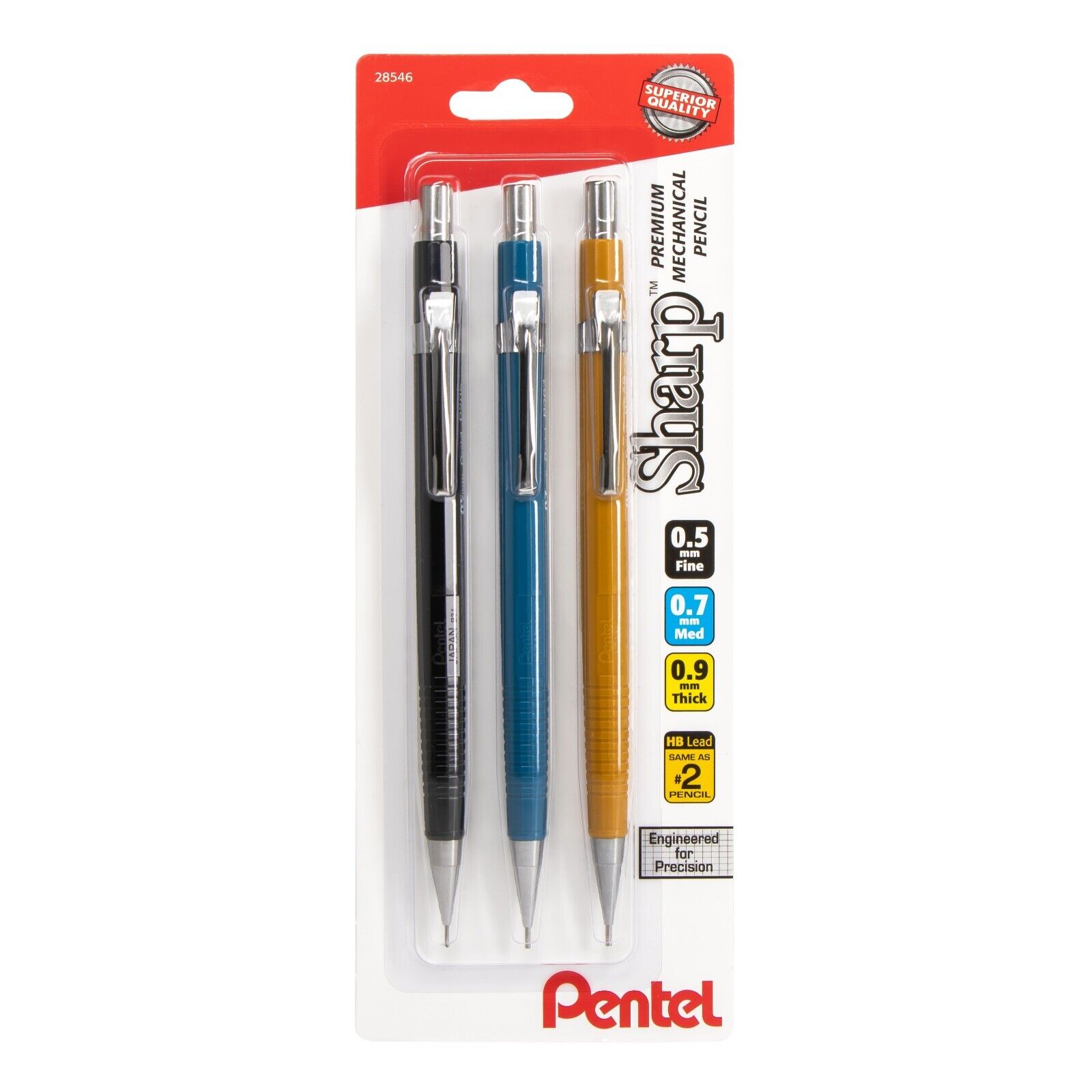 Pentel Sharp Mechanical Pencil 3 pack Assorted Colors 1 each 0.5mm, 0.7mm, 0.9mm