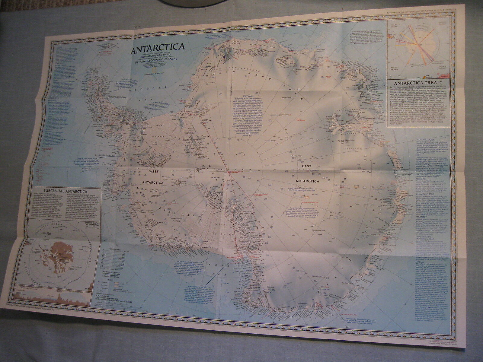 PINNIPEDS + ANTARCTICA SOUTH POLE MAP April 1987 National Geographic