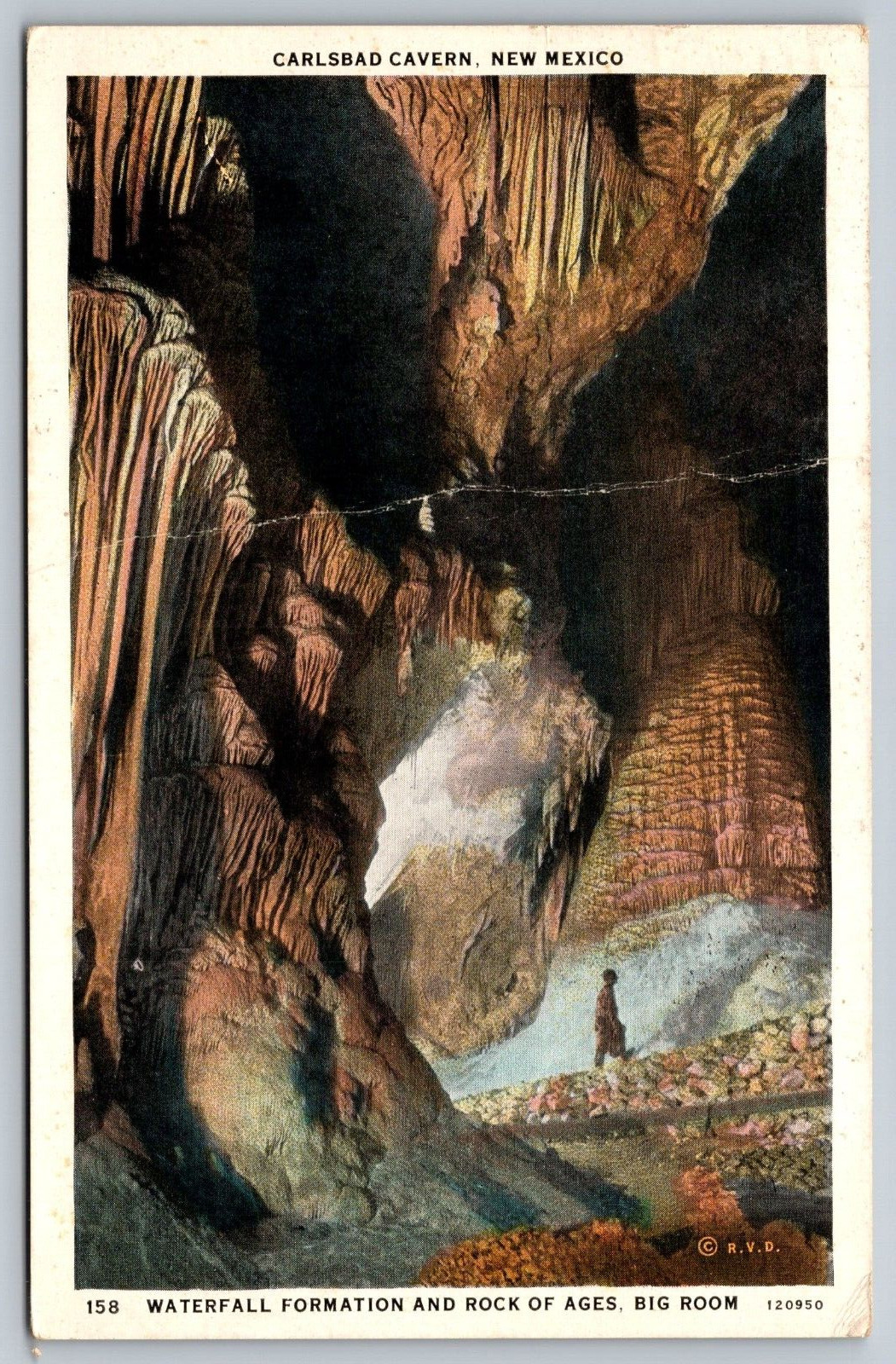Antique Post Card Carlsbad Cavern New Mexico Waterfall Rock of Ages Big Room 