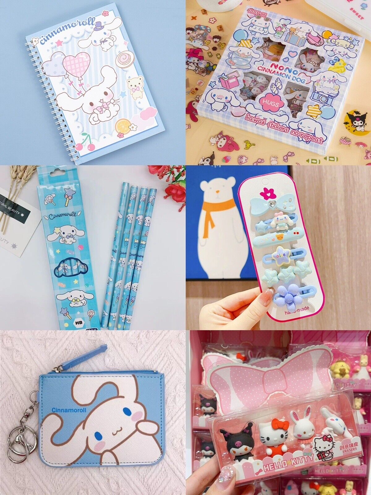 Sanrio Cinnamoroll Gift Set Stickers/Notebook/Wallet/hairClips/Pencils/ Eraser