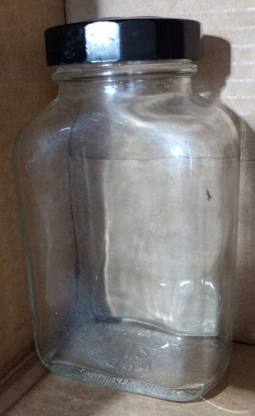 VTG clear Glass MERCK Apothecary 30\'s-50\'s Jar medicine Bottle & brand Cap top 