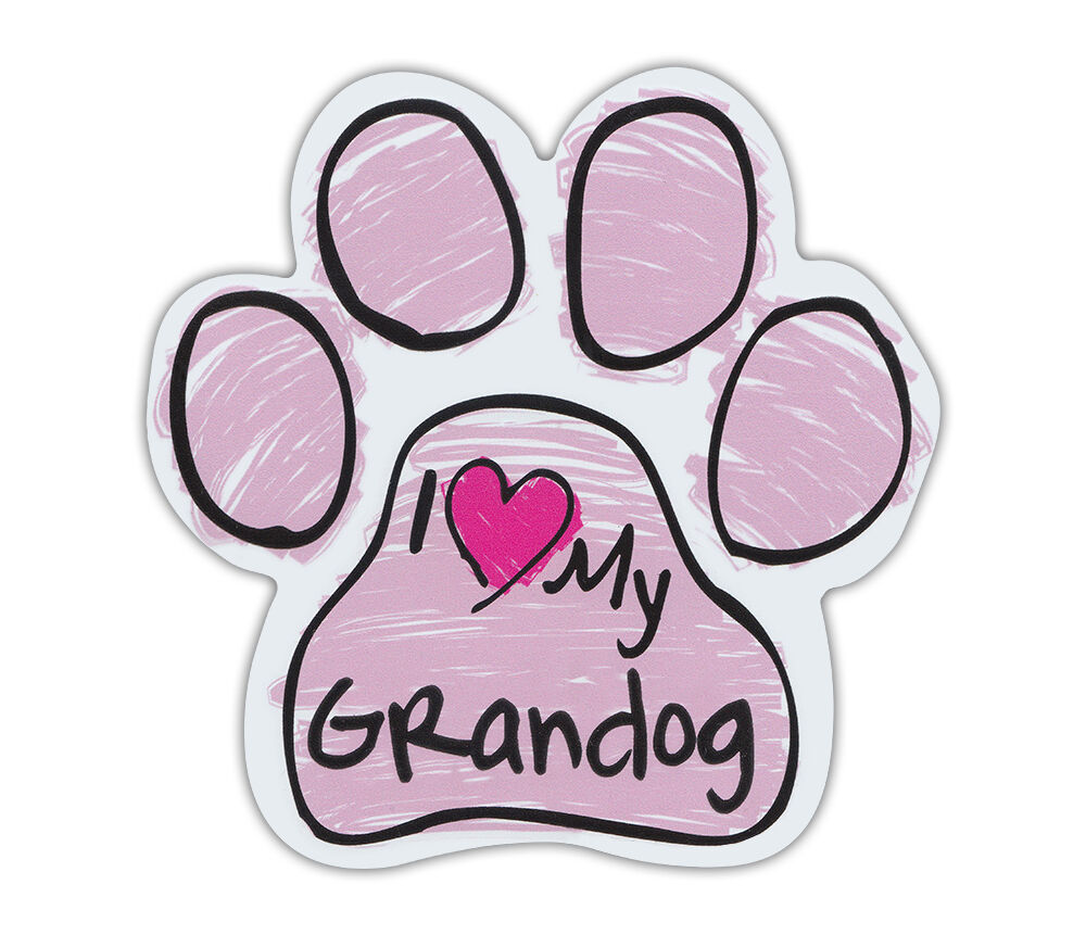 Pink Scribble Paws: I LOVE MY GRANDOG GRAND DOG | Dog Paw Shaped Car Magnets
