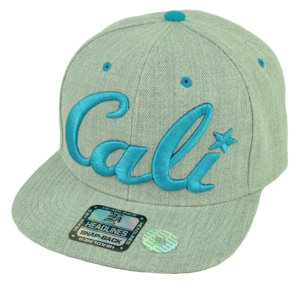 Cali Logo California Republic 3D Snapback Flat Bill Hat Cap Heather Gray Aqua