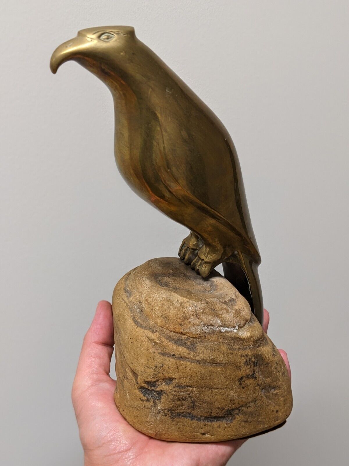 Sarreid Brass Falcon Perched on Rock. MCM 60\'s 70\'s Art Sculpture 