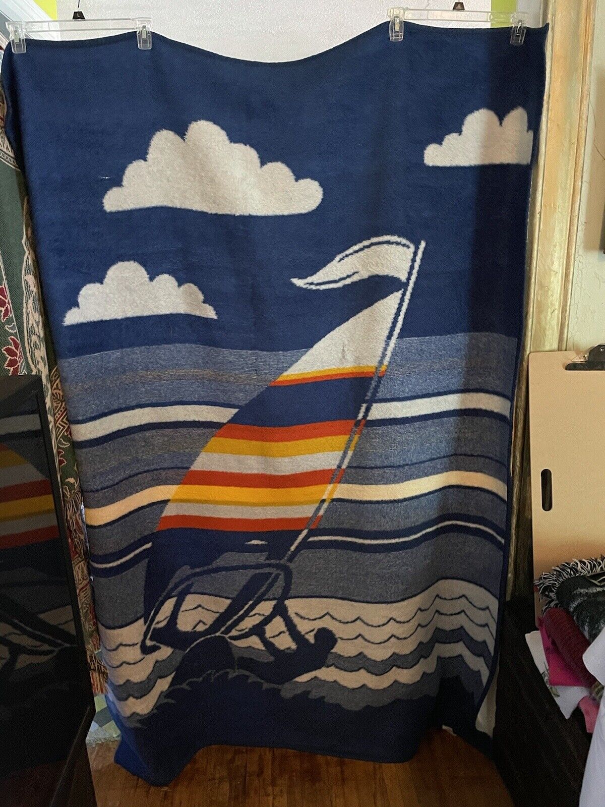Vintage Mora Spain Reversible Blanket Throw Parasail Ocean Bright Colors 54 x 76