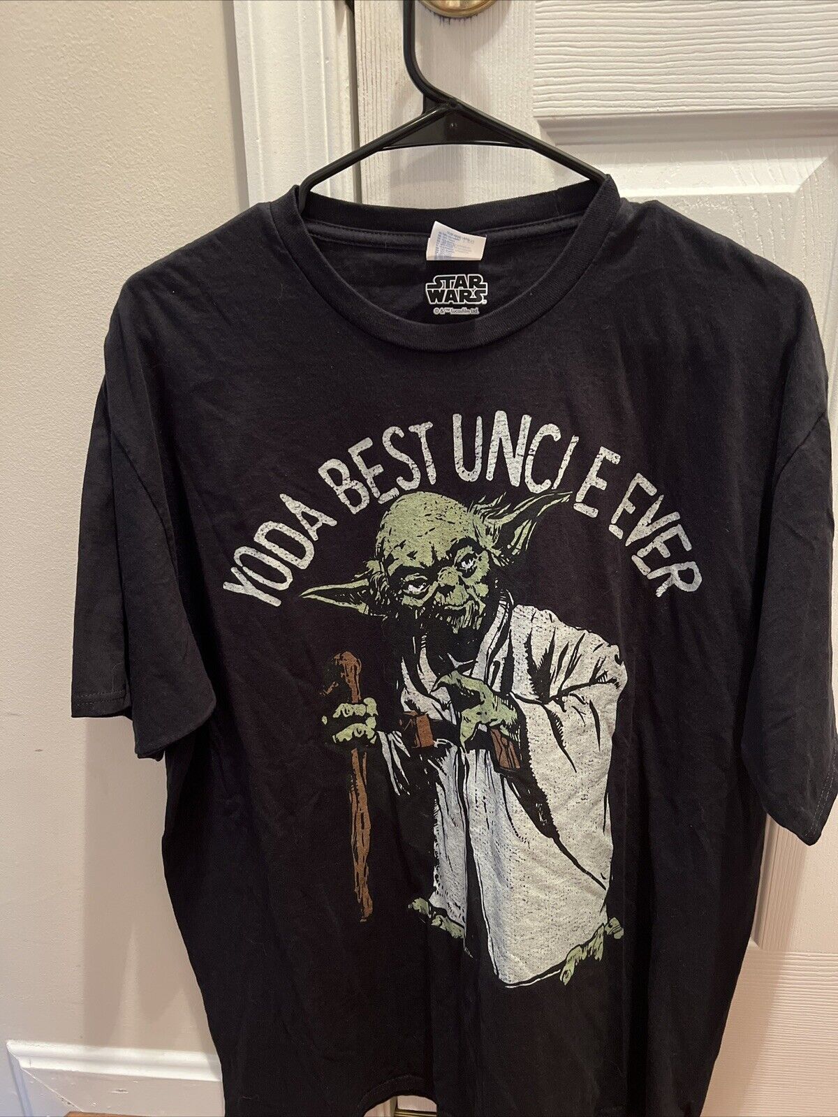 Star Wars T Shirt Mens Large Black Yoda Best Uncle Ever Graphic Crew Neck