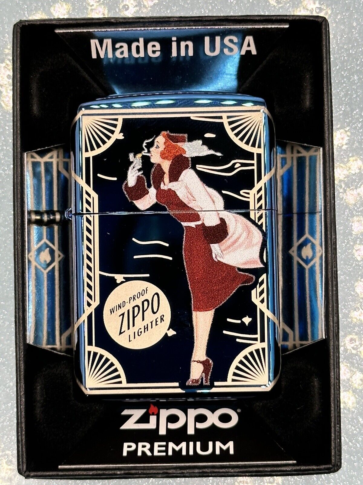 2023 Windy Girl Double Sided Blue Sapphire Zippo Lighter NEW