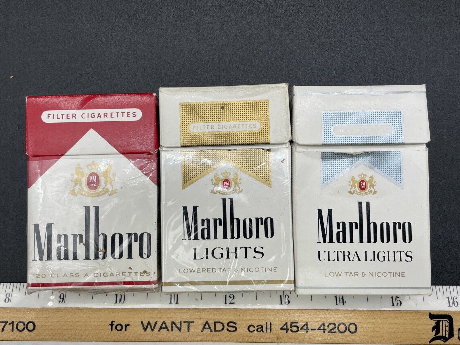 Vintage Empty Marlboro Packs 3 Pieces Ultra Lights , Lights And Reds With Miles