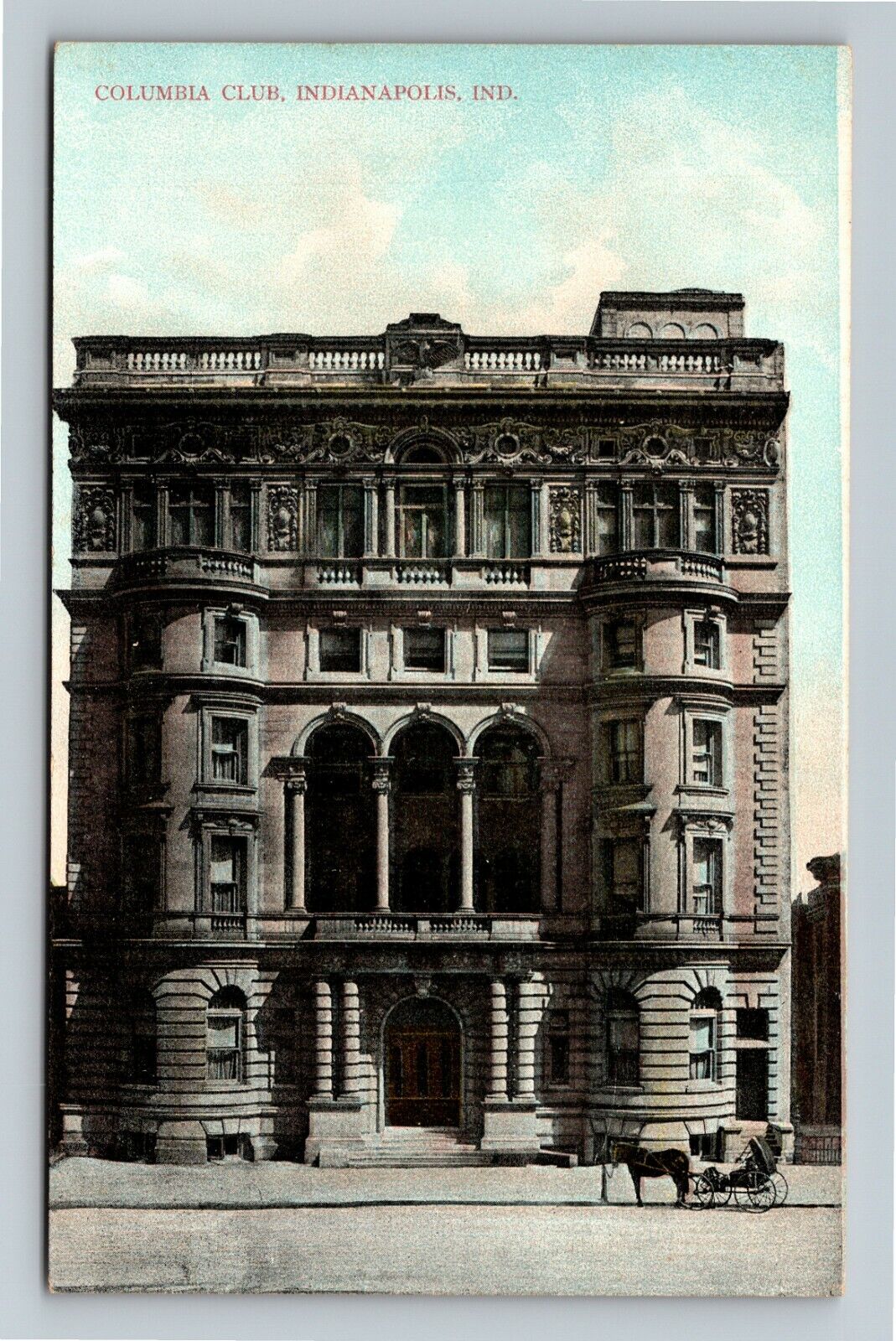 Indianapolis IN-Indiana, Columbia Club Building, Horse Buggy Vintage Postcard