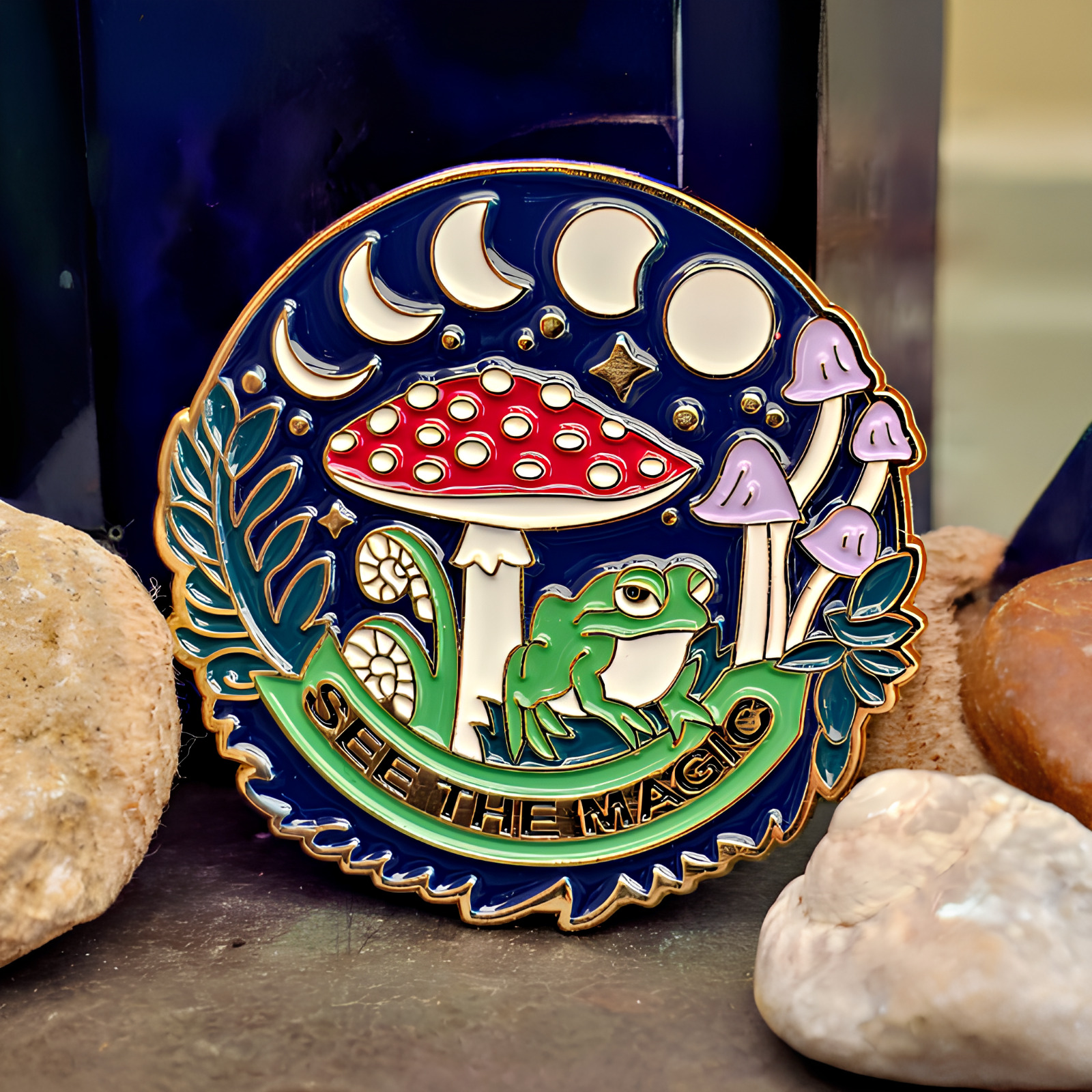 Mushroom Pin Badge - See The Magic - Enamel Psychedelic Brooch Lapel Toadstool