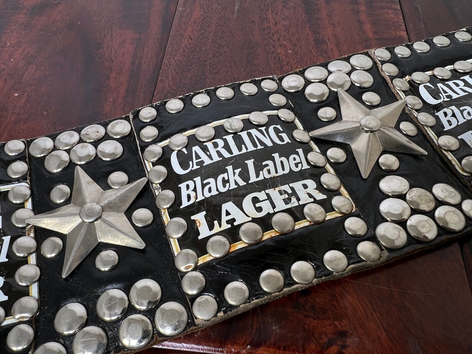Vintage Red Balls On Fire Carling Black Label Lager Leather Belt Torn Loop