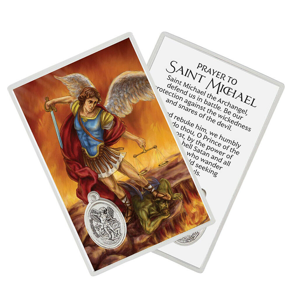 Laminated Saint St Michael The Archangel Holy Prayer Card With Medal Inside
