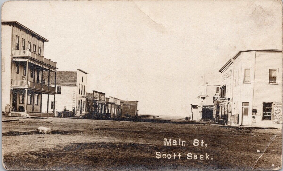 Scott Saskatchewan Main Street SK Sask Warburton Real Photo Postcard H29 *as is