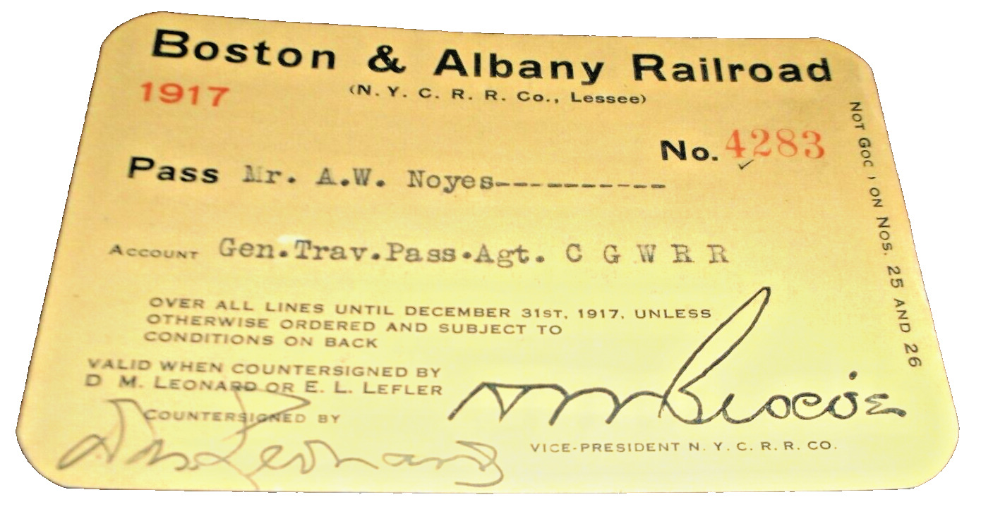 1917 BOSTON & ALBANY NYC NEW YORK CENTRAL EMPLOYEE PASS #4283