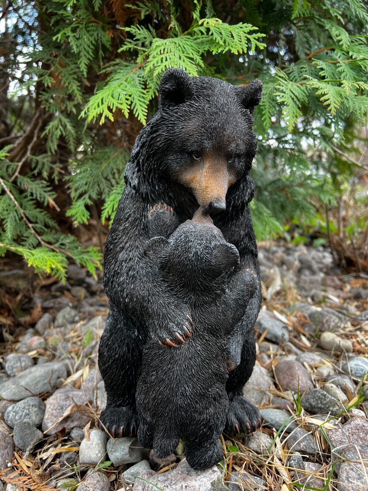 Black Bear Mom And Cub Hugging Resin Countryside Animal Statue New Ornament 12\