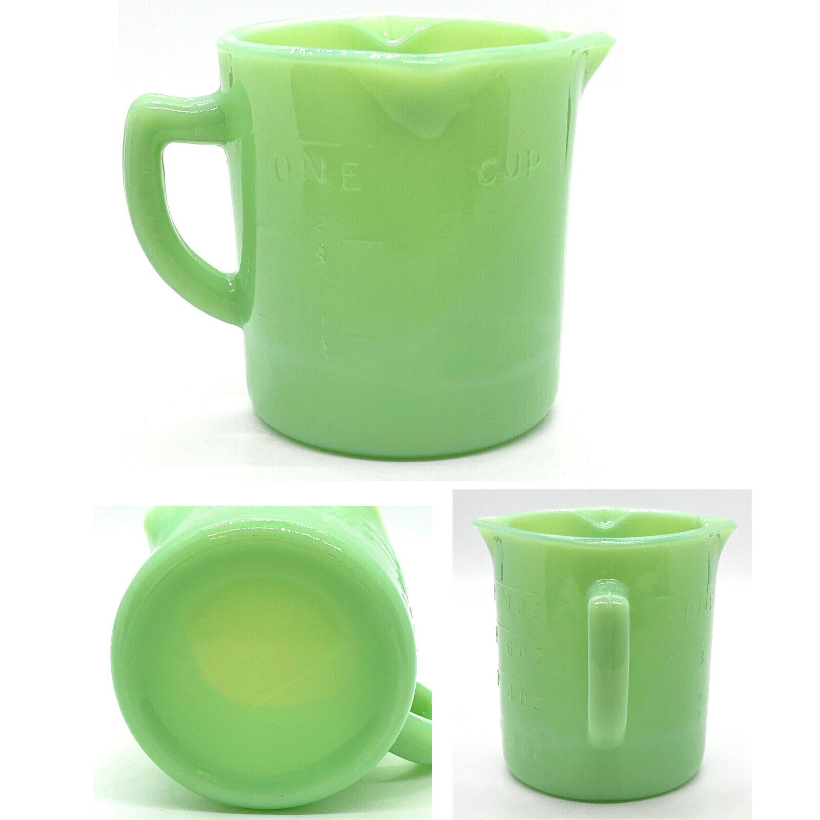 NEW Depression Style Jadeite Green Jadite Glass 1 c Measuring Cup 3 Pour Spouts