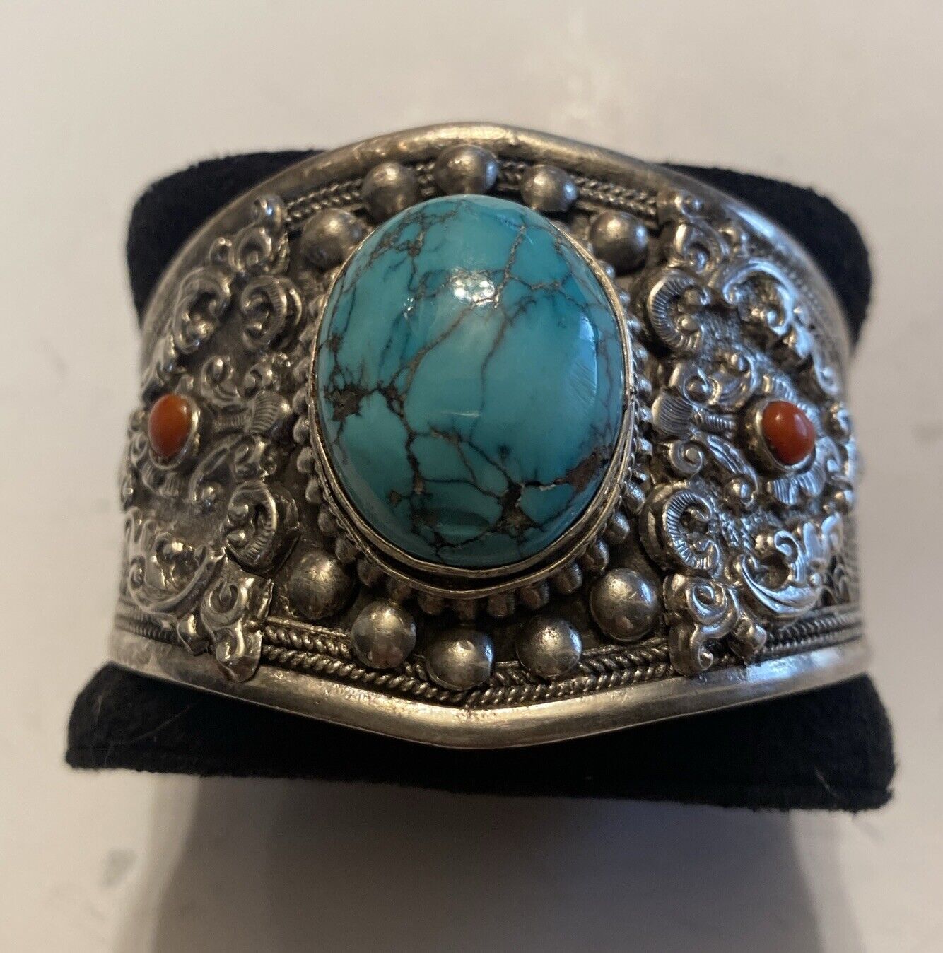 VINTAGE  ASIAN Sterling- Turquoise Cuff Bracelet