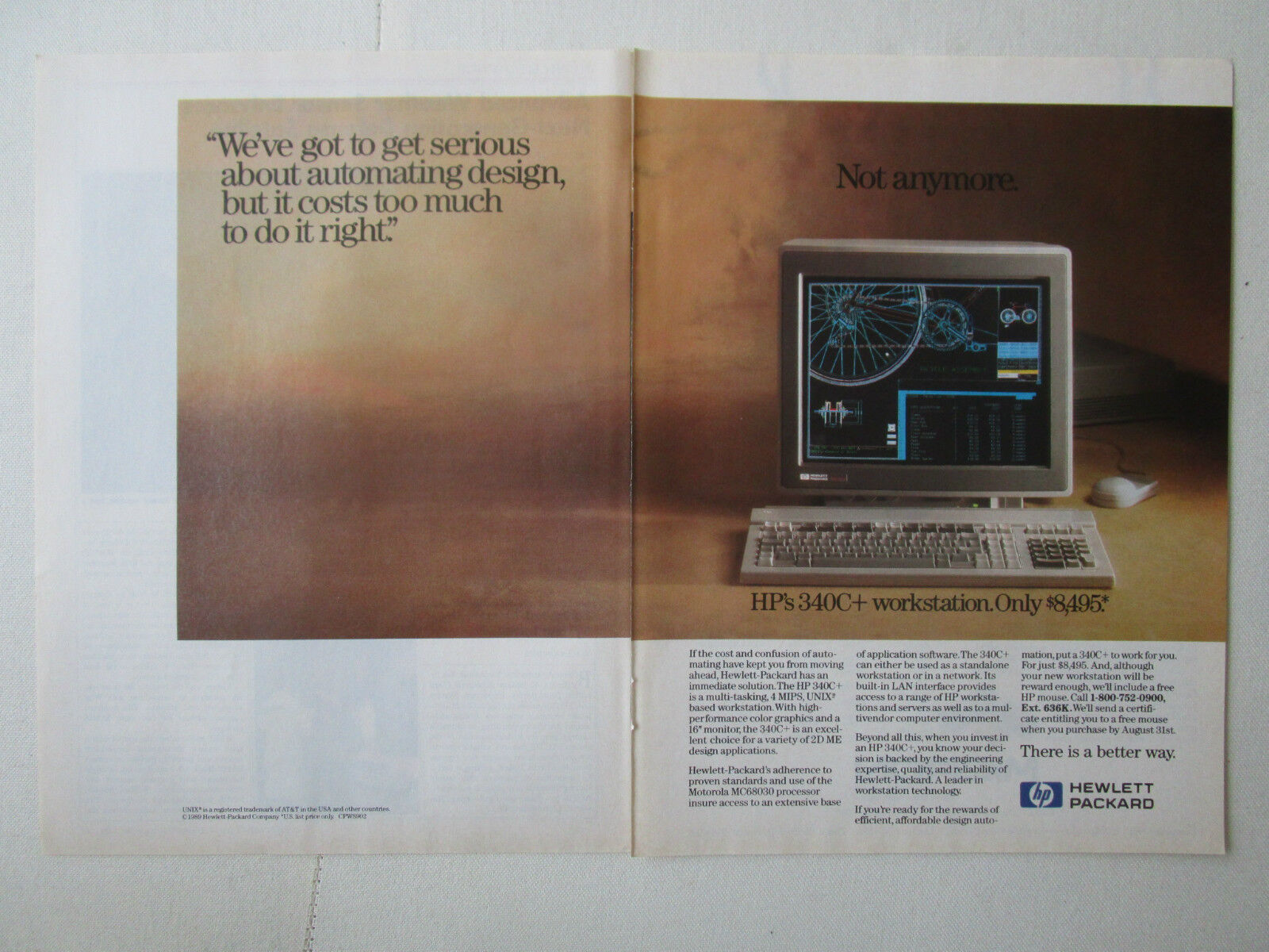 7/1989 pub hp hewlett packard hp 340c pc computer workstation original ad