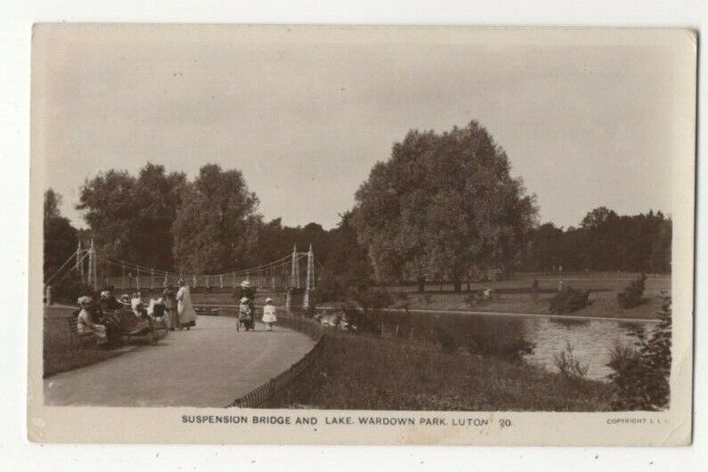 Luton Suspension Bridge & Lake Wardown Park Vintage RPPC Postcard US150