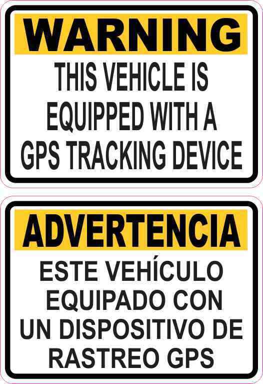 3.5in x 2.5in English Spanish Vehicle Equipped with GPS Tracking Stickers Decals