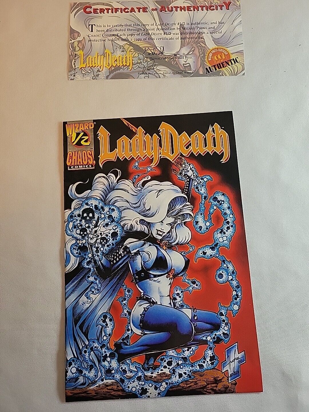 Lady Death Wizard Chaos Comics No.1/2 Huges Jenson 1994  COA