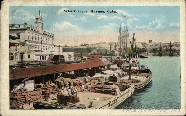 Cuba 1926 Havana Wharf Scene Antique Postcard 1c stamp Vintage Post Card