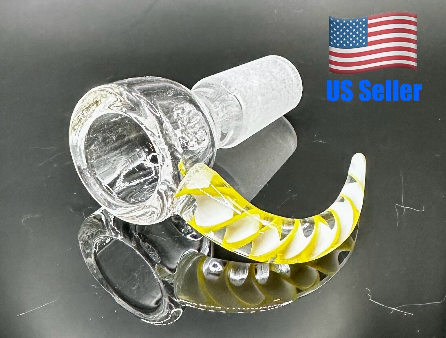 14mm Yellow Swirl Horned Bowl - High Quality - Built In Screen - Thick Glass
