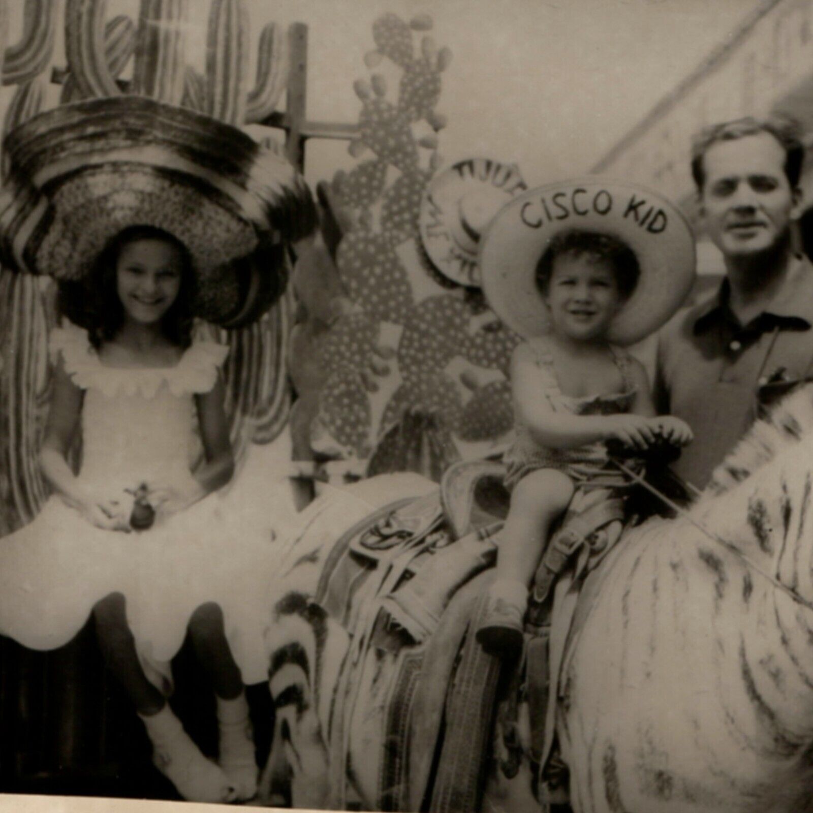 c1950s Tijuana Mexico Family Tourists RPPC Cisco Kid Boy Zebra Donkey Photo A134