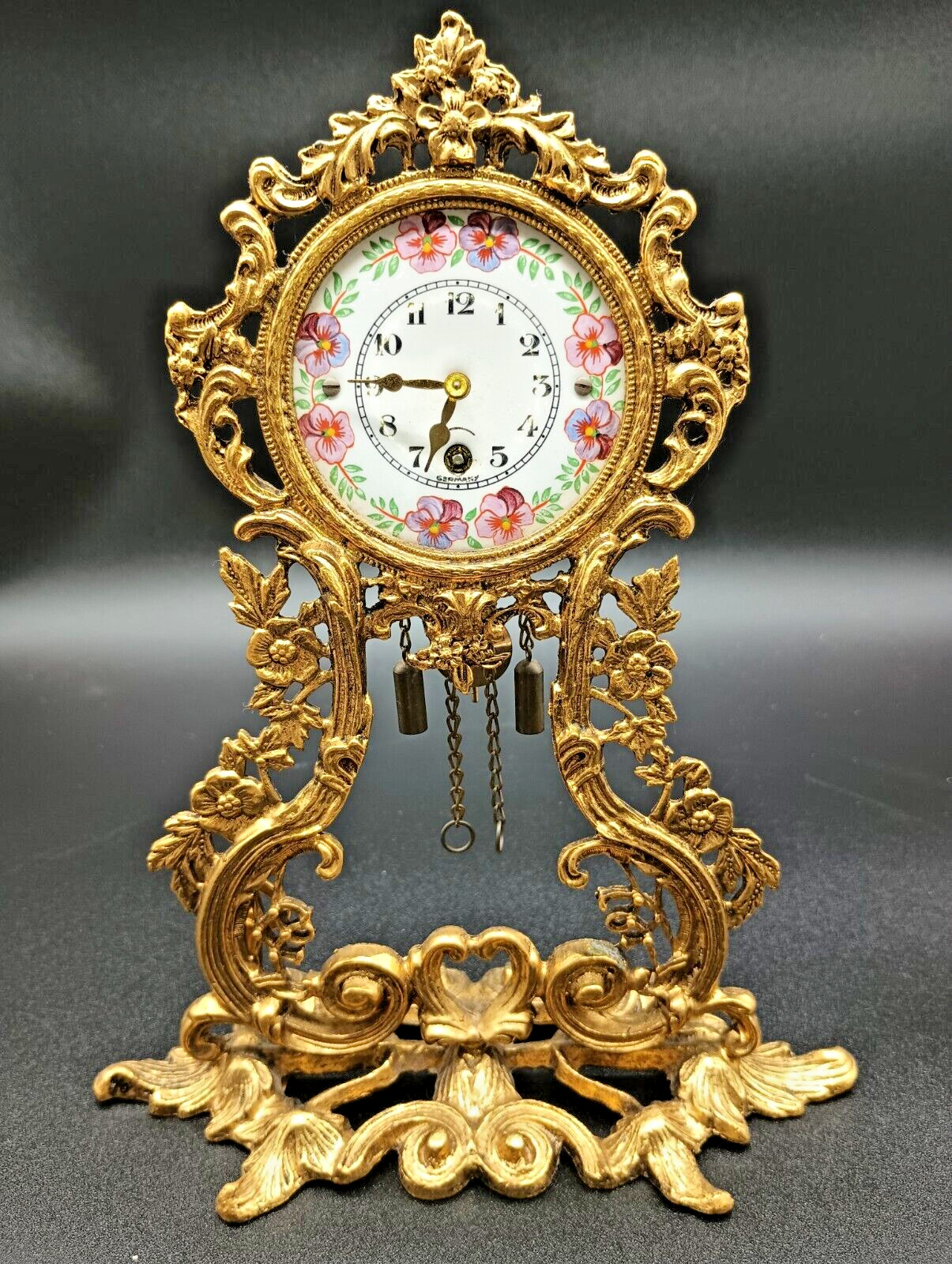 Vintage 24k Gold Plated Gebr- Winter Mantel Clock 