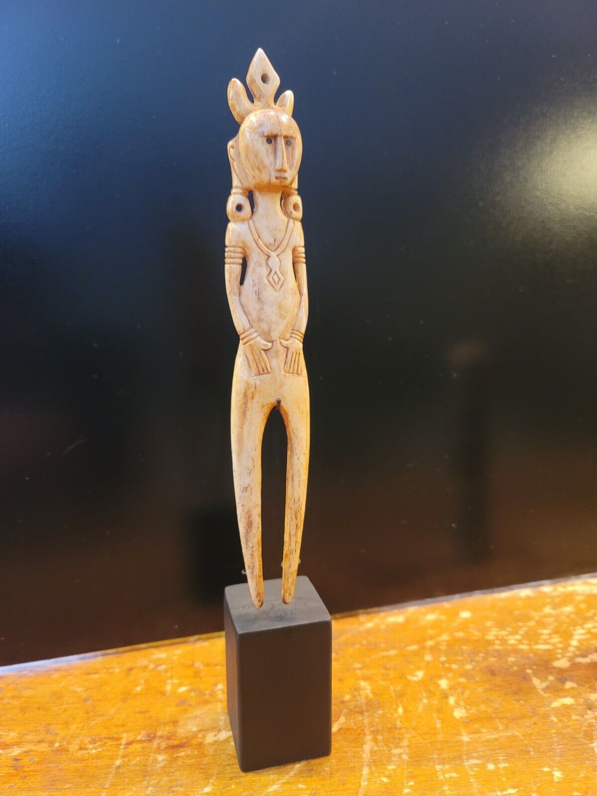 Vintage Indonesia Timor Carved Figural Bone Hairpin 