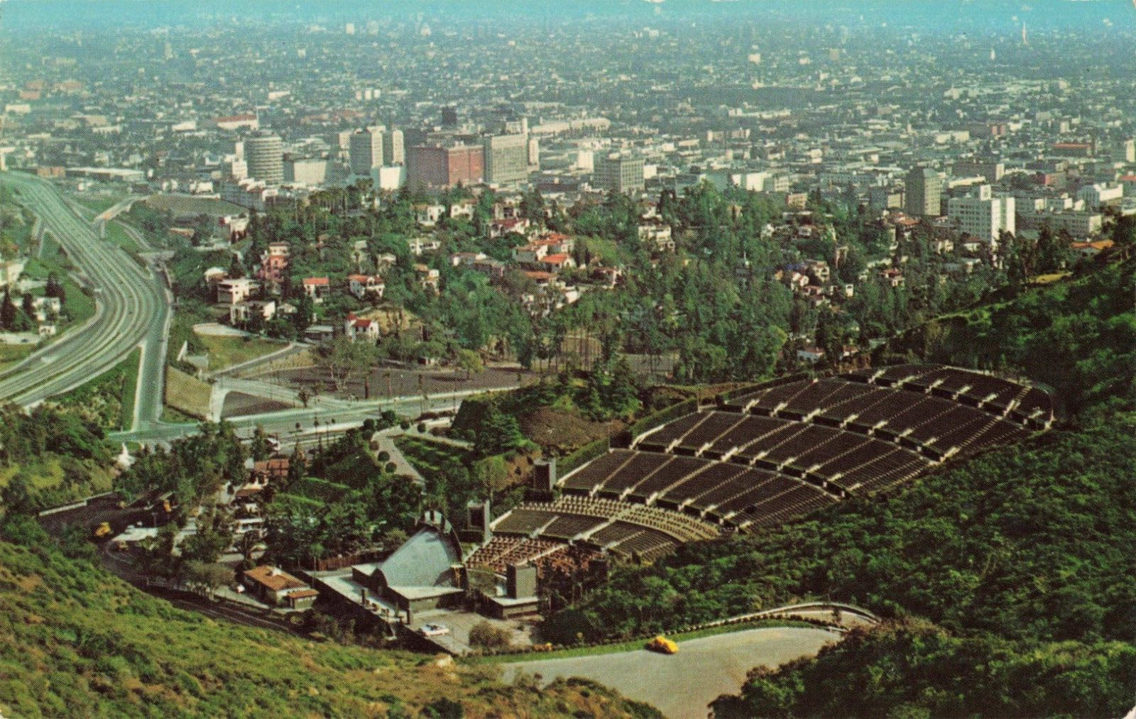 Hollywood CA, Hills, Bowl, Freeway, Los Angeles, Aerial View, Vintage Postcard
