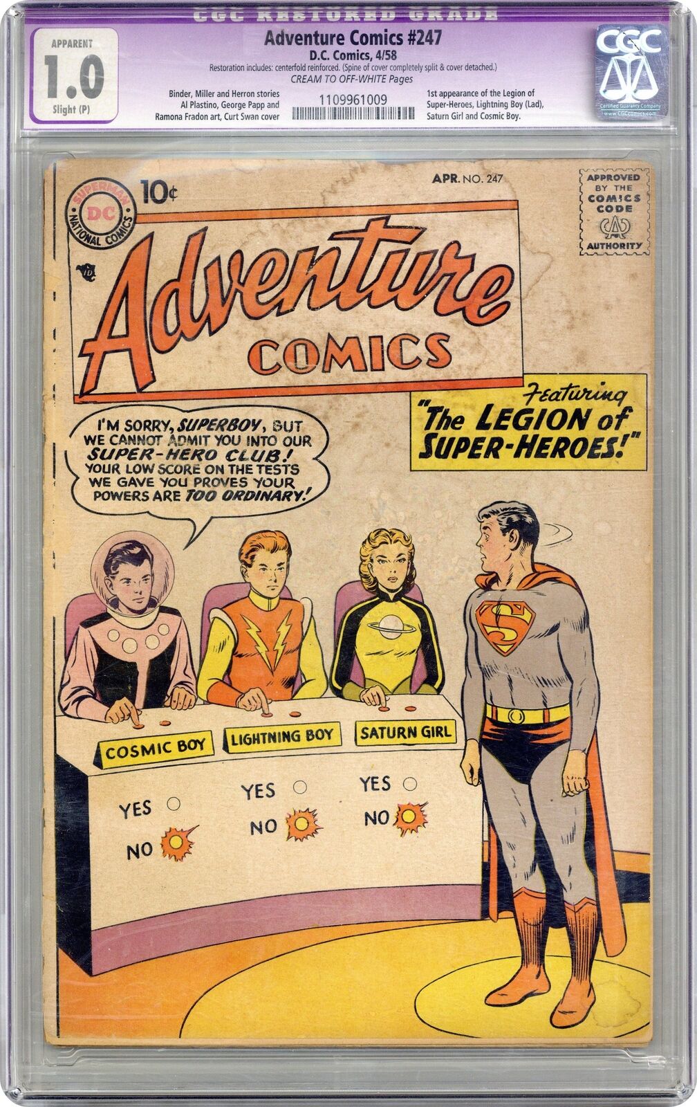 Adventure Comics #247 CGC 1.0 RESTORED 1958 1109961009