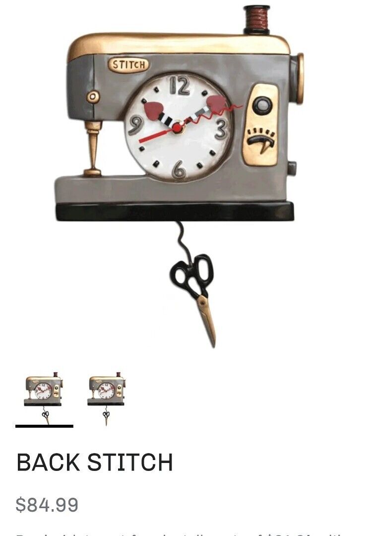 ALLEN DESIGNS WALL CLOCK Swing Pendulum SEWING MACHINE Retro Stitch Craft No Box