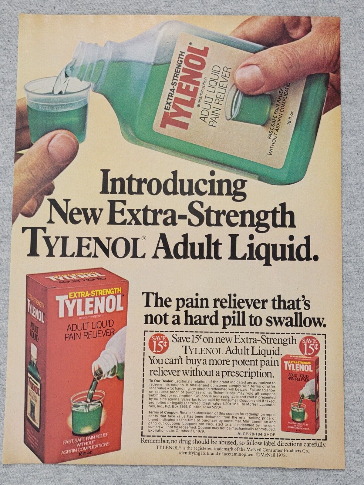 1978 Magazine Advertisement Page Tylenol Adult Liquid Coupon Vintage Print Ad