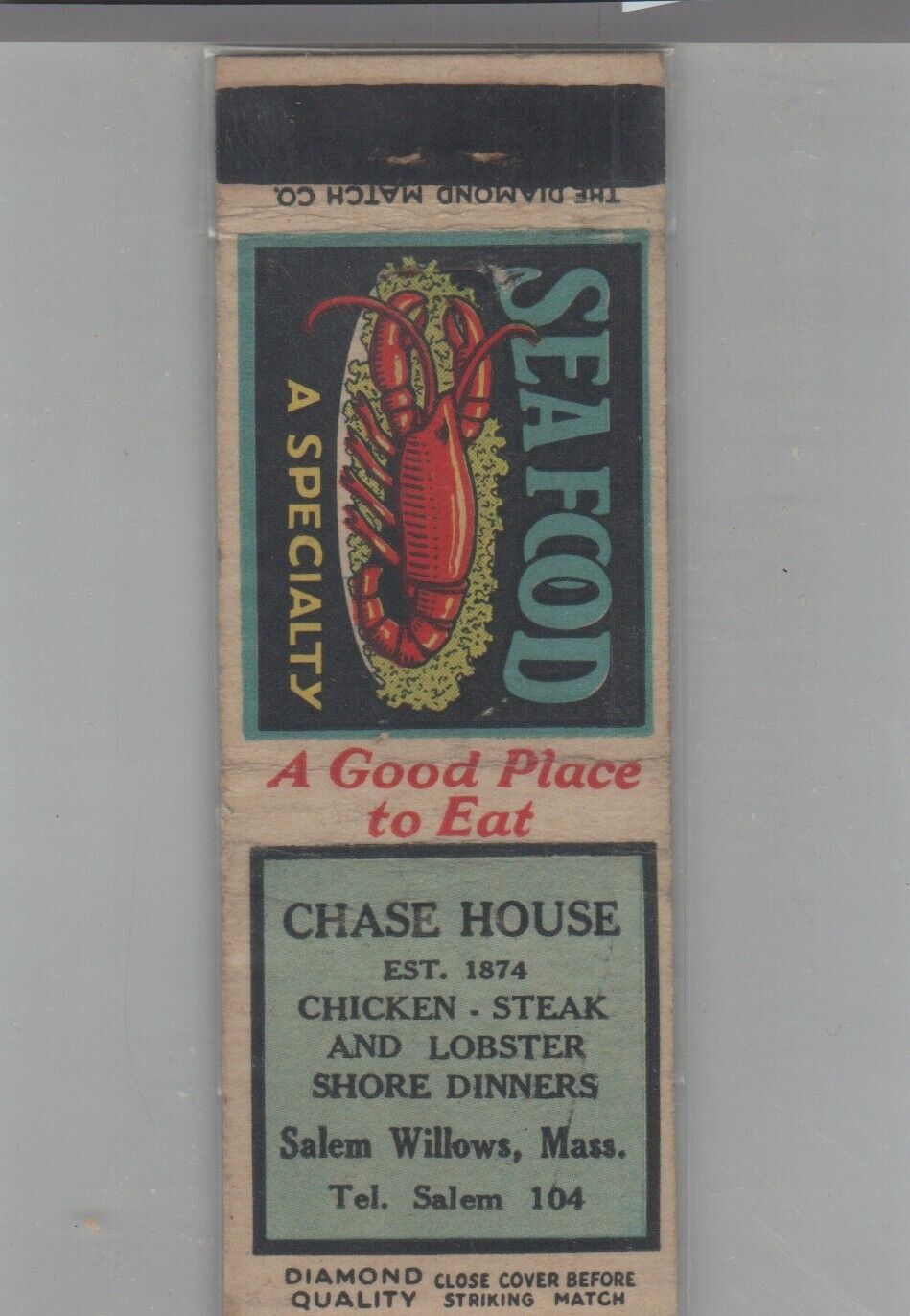 Matchbook Cover - Diamond Quality Chase House Salem Willows, MA