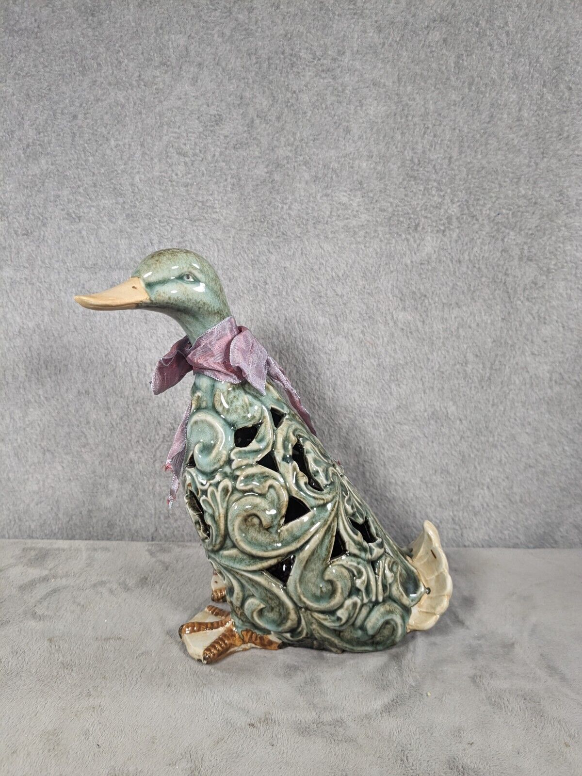 Vintage Handcrafted Ceramic Duck With Scarf Statue