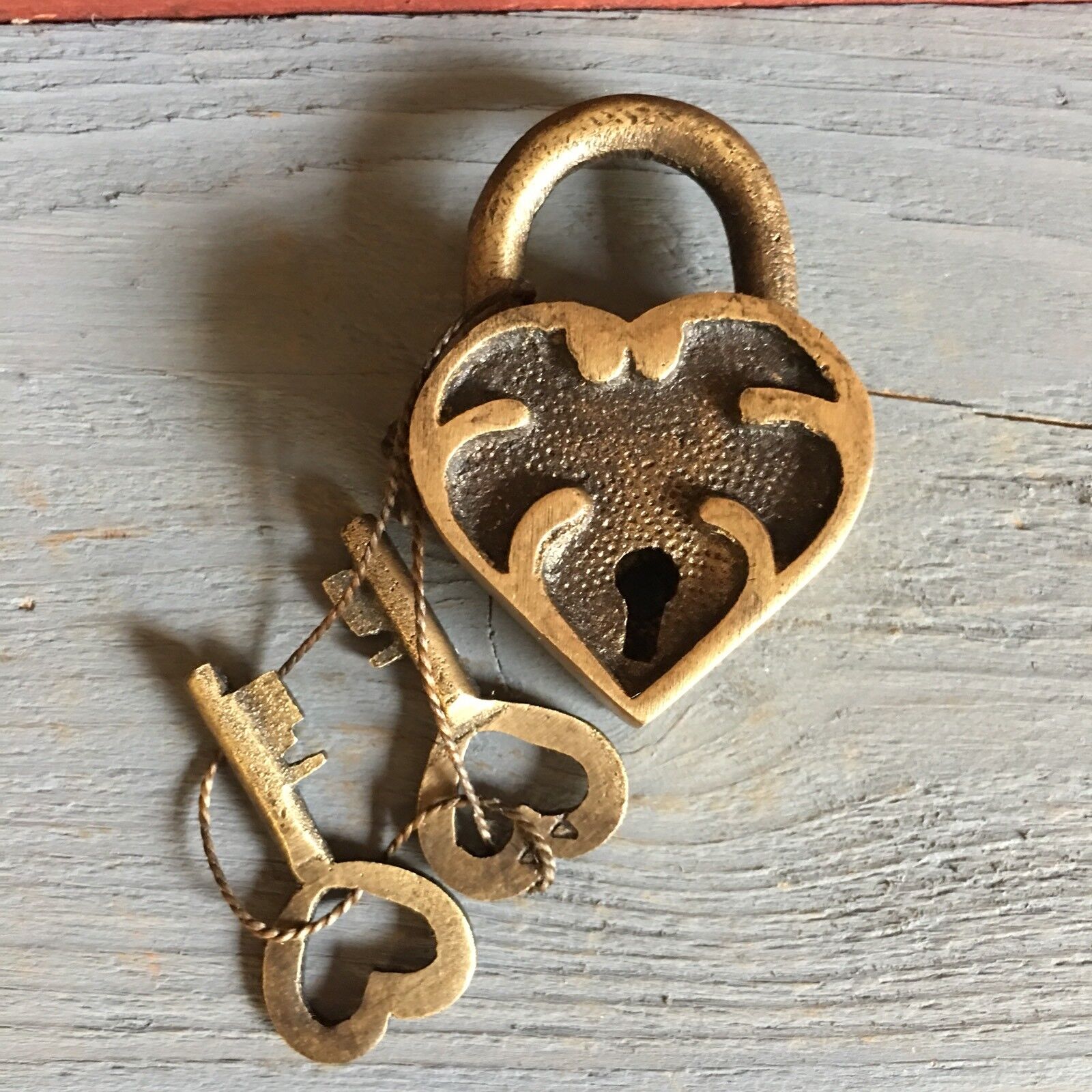 Ornate Heart Lock, Solid Brass With Antique Finish And Two Keys, 2” X 1.25”