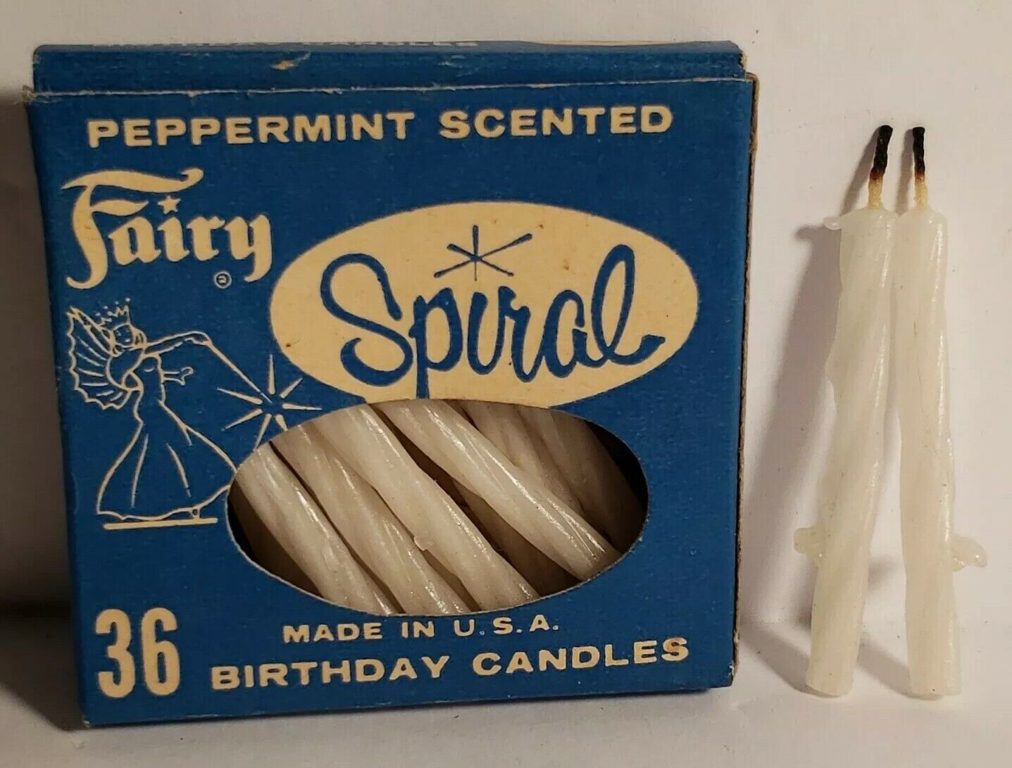Vintage Fairy White Spiral 2 inch Thin Birthday Candle Set of 10 Vintage