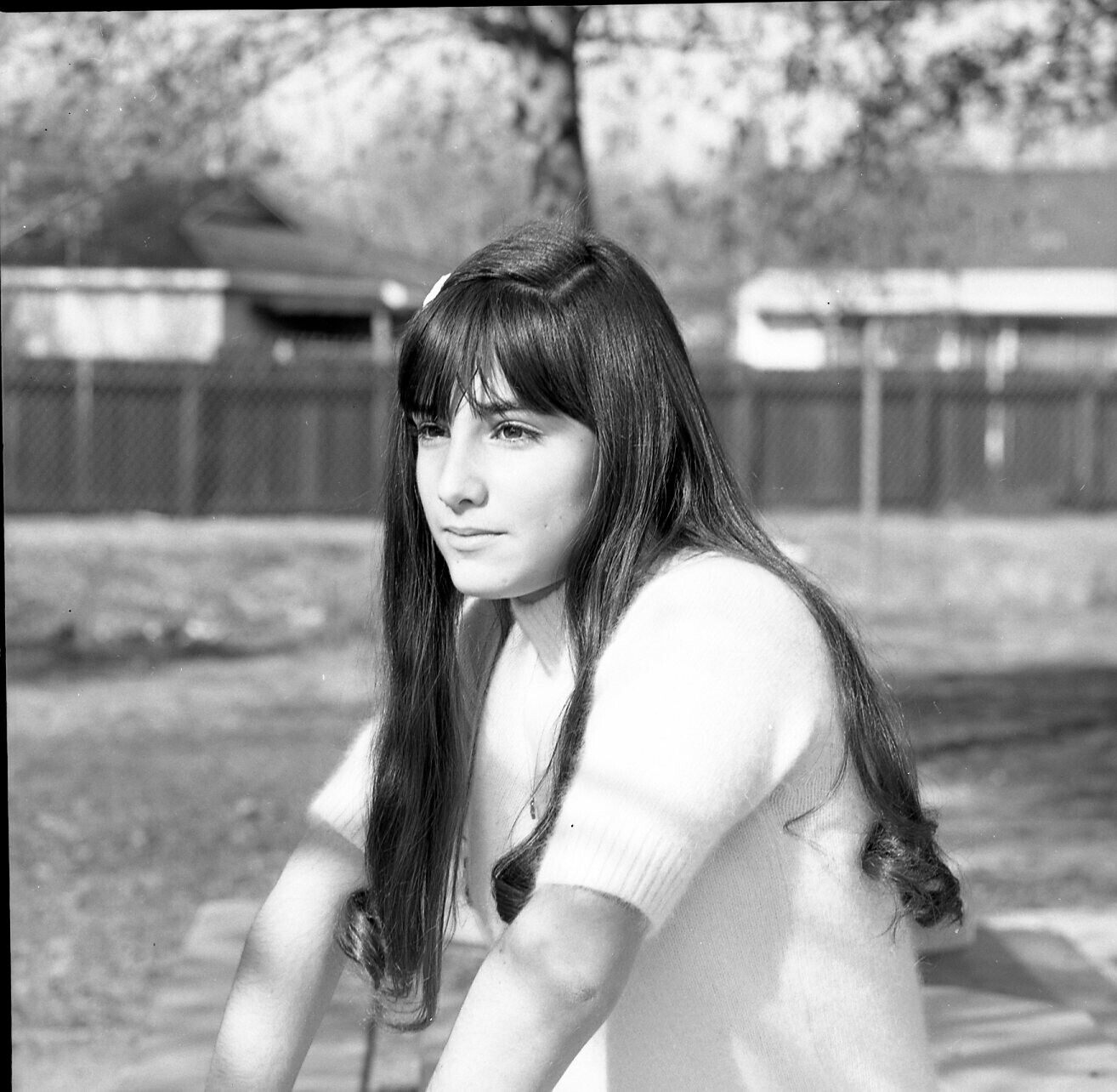 Vintage  Negative B&W Med Format Pro Photo Portrait Girl Long Hair Outside #64