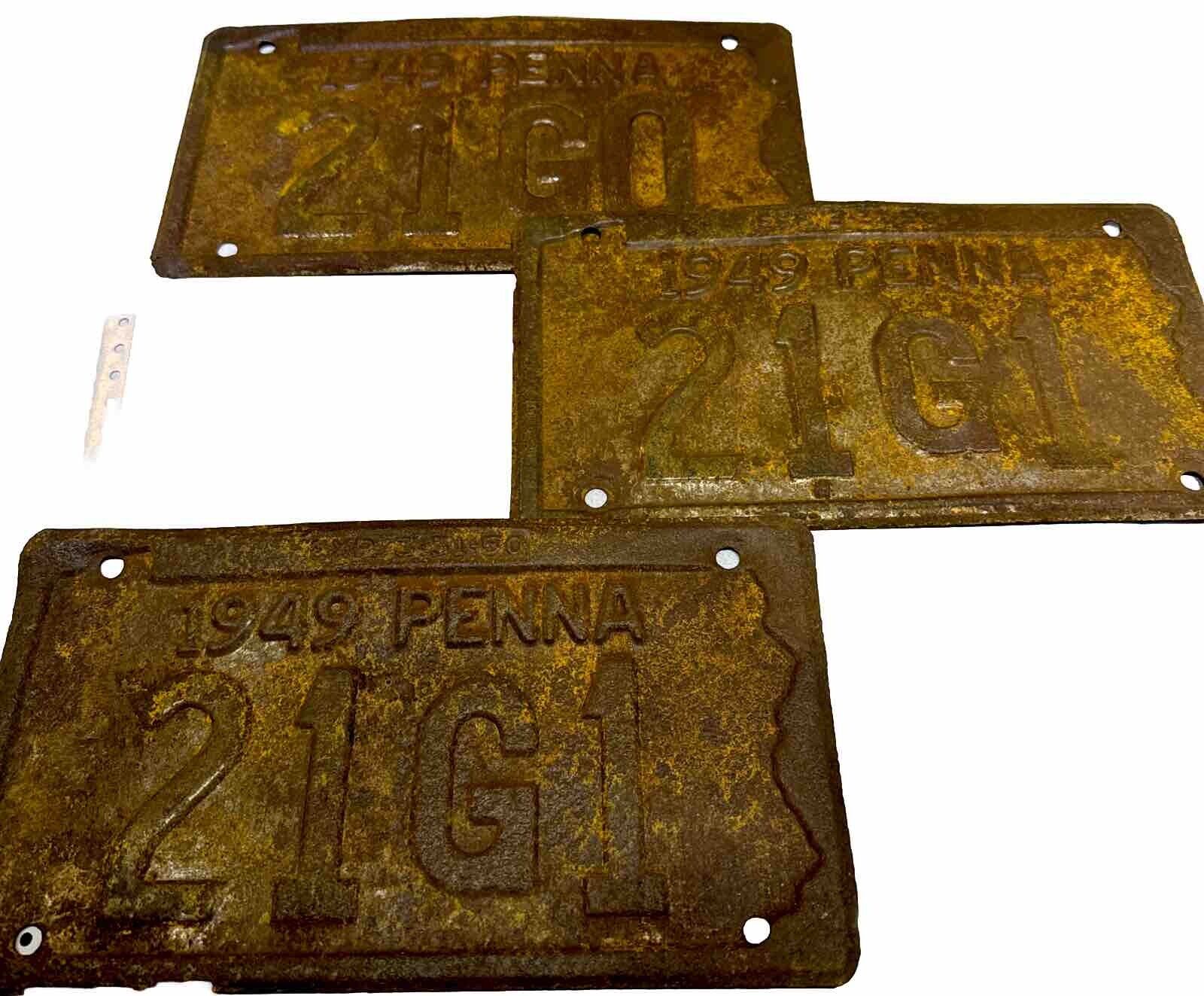 Vintage 1949 Pennsylvania License Plate Pair Set 21G1 Rare 4 Digit + (1) 21G0