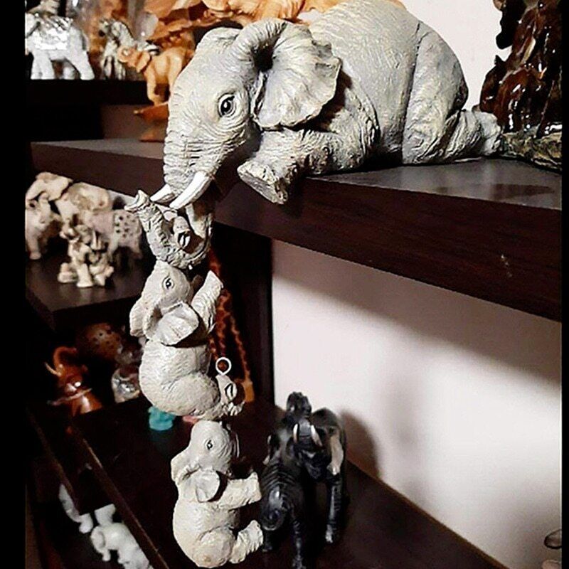 3pcs set Cute Elephant Figurines  Holding Baby Elephant Resin Crafts Home