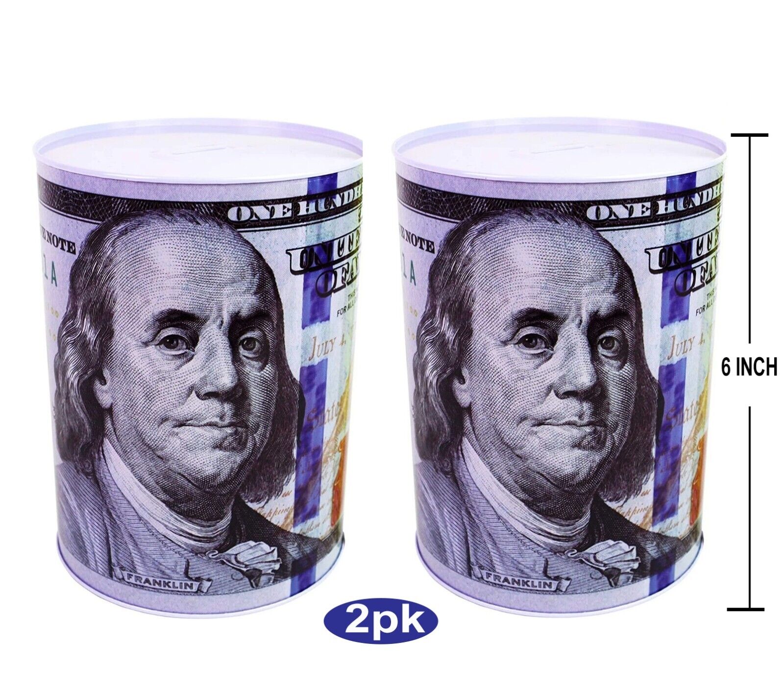 2 PACK  Tin Money Saving Piggy Bank  $100 Bill Money Coin Saver 6