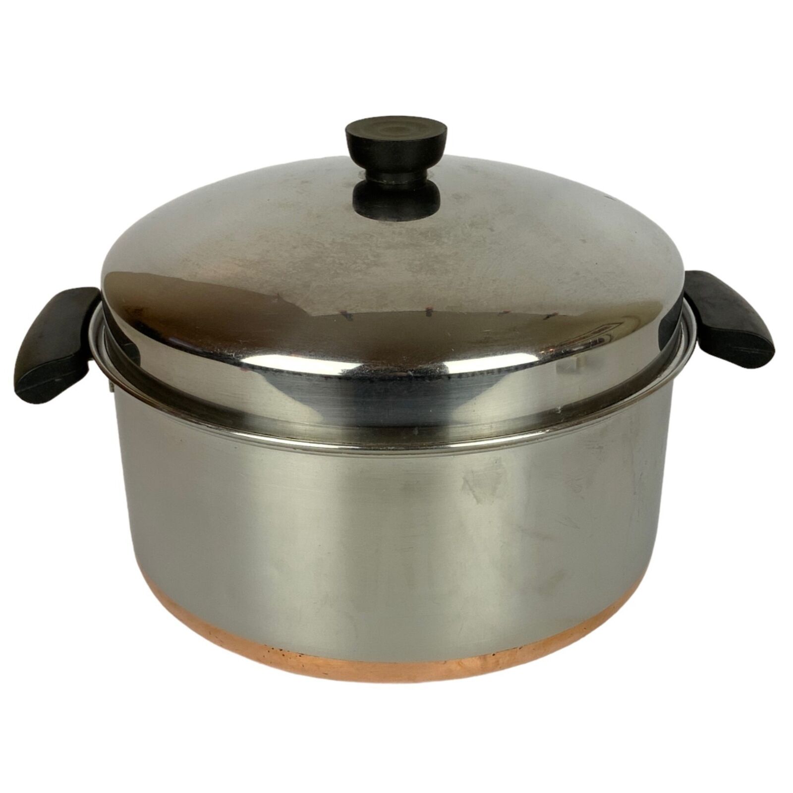 Revere Ware 6 Qt Stock Pot Dome Lid Copper Clad Stainless Steel Double Ring Pre 